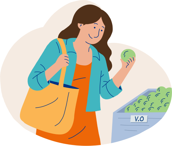 Woman shopping with a reusable cloth bag and choosing loose produce