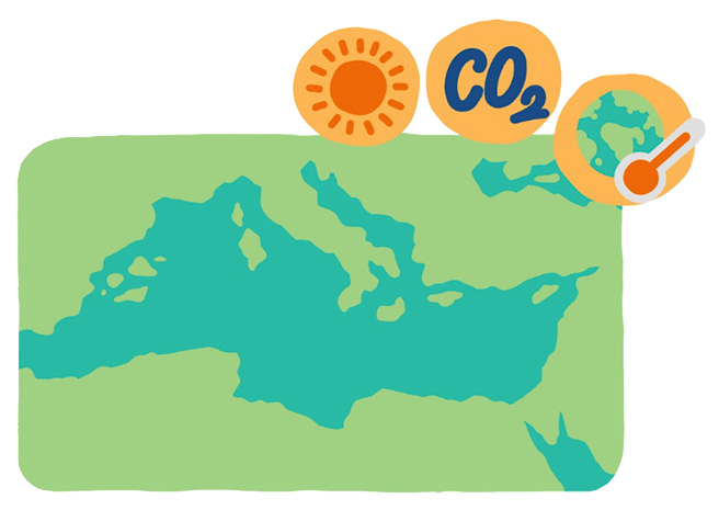 Carte de la région méditerranéenne illustrant le changement climatique et le réchauffement